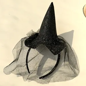 Halloween Party Cosplay Hexenzubehör Haarband schwarz Miniklein Hexenmütze Haarband mit Schleier Mädchenhaar Frauenhauptband