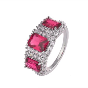 Factory Wholesale Fashion Jewelry Eco-friendly Copper Red Corundum Zircon Stone Three <b>Stack</b> Band <b>Ring</b> for Women - Product Image 1