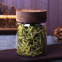 Pot en verre borosilicate avec couvercle en bois d'acacia, grande ouverture, 3,5g, 500ml, 350ml
