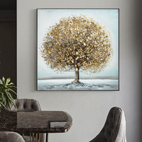 Peinture murale purement peinte à la main, fleur blanche, arbre doré, peinture à l'huile sur pierre, grande œuvre d'art, décoration murale 3D