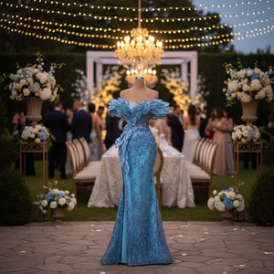 Robe de Soirée Élégante en Satin Bleu Turquoise 2025, Décoration Cristal, Silhouette Sirène, Longueur Ras du Sol, Bustier - Product Image 2