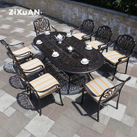 Tables et chaises de luxe en aluminium moulé pour l'extérieur, tables et chaises ovales longues, tables et chaises de jardin, villa, cour