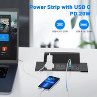 Kotak Konektivitas Brush untuk Meja Konferensi dengan 3 Soket Daya + 1 USB-A dan Pengisi Daya Tipe C + 1 CAT6 + 1 Data USB-C