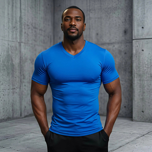 Men's Gymwear Manufacturer OEM Screen Print Custom Logo Anti-shrink Stretchy Durable Unisex Fitness <b>Tights</b> V Neck Gym T-Shirt - Product Image 1