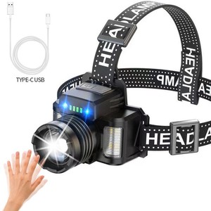 Headlamp <b>Led</b> Rechargeable 2000 Mah Adjustable Headband <b>Motion</b> <b>Sensor</b> Outdoor <b>Lighting</b> - Product Image 1