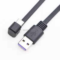 Kabel Data pria kustom USB ke tipe-c bentuk U fungsi pengisian daya 60WTPE hitam datar 2M