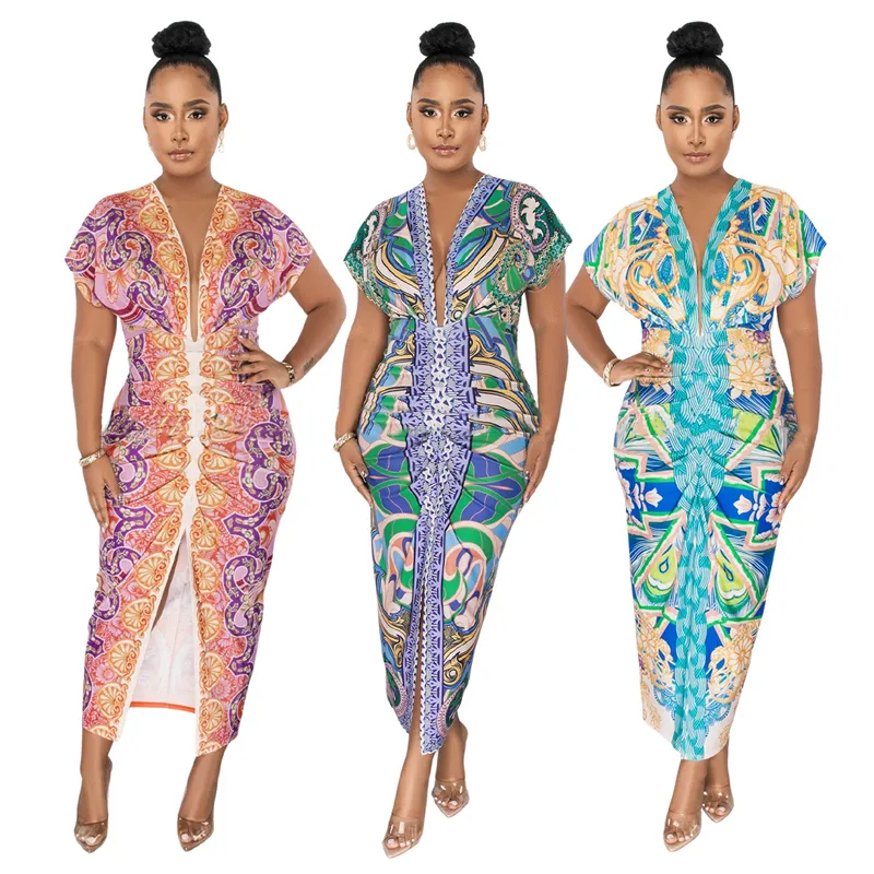 custom african women lady wax digital flower all over print summer vintage sublimation long maxi dress for women floral print