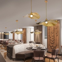 Suspension LED en fer forgé style zen chinois, motif feuille de lotus, hauteur réglable, pour restaurants de hot pot, tables à thé, style rétro