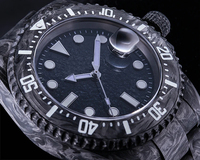 Montre en fibre de carbone forgée Sapphire avec logo personnalisé, luxe, étanche 20 bars, mouvement automatique mécanique NH35, aiguilles lumineuses, jour/date