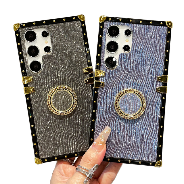 Luxury Glitter Water Ripples TPU Case for S24+ Anti-Fingerprint Phone Socket Holder Shockproof