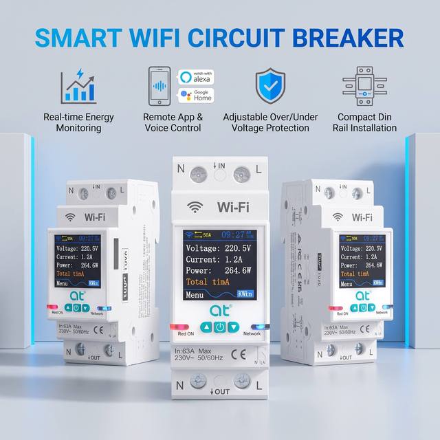 WiFi Smart Circuit Breaker 63A with Color Screen Prepaid Power Controller Energy Meter Timer MCB for Tuya Smart Life