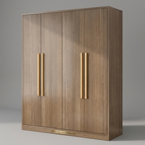 <span class=keywords><strong>Armoire</strong></span> de chambre à coucher en bois de luxe minimaliste moderne, grand rangement avec poignées dorées brossées - Product Image 5