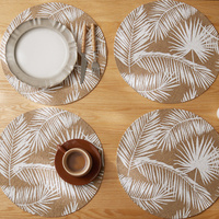 Set de table rond en jute imprimé sur mesure, tissé avec motif feuille de palmier, décoration de table en jute naturel