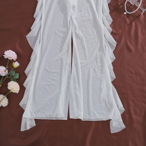 Set di Lingerie Trasparente in Rete Bianca per Donna, 3 Pezzi con Reggiseno a Balze, Pantaloni a Zampa e Girocollo, Outfit da Spiaggia per Vacanze - Product Image 6