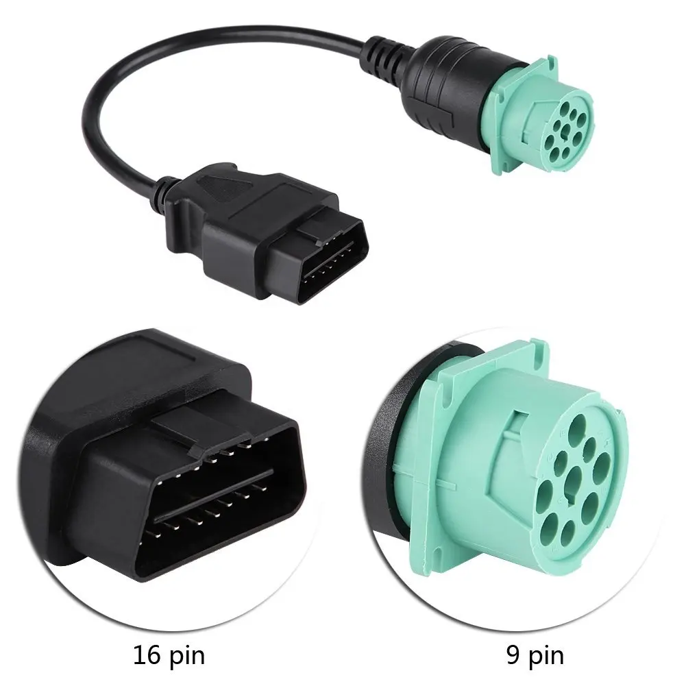 J1939 9pin để 16 pin OBD nối cáp nặng xe tải Adapter công cụ chẩn đoán hệ thống dây điện khai thác lắp ráp