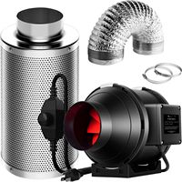 Kipas saluran rumah kaca lengkap, Kit ventilasi Filter karbon hidroponik 4 inci untuk tumbuh dalam ruangan