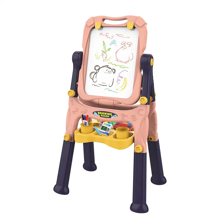 Kids Easel Adjustable Standing Art Easel for Toddler Double Magnetic Drawing Board with Painting Supplies