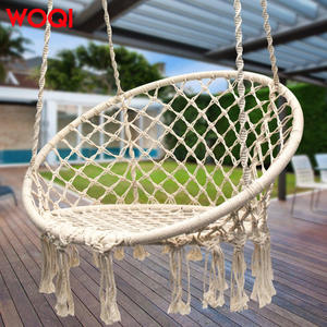 Silla Colgante Redonda para Exteriores Woqi, Hamaca de Cuerda Estilo Bohemio, Blanca, Carga Máxima 120 kg, Columpio para Patio, Muebles de Jardín - Product Image 1