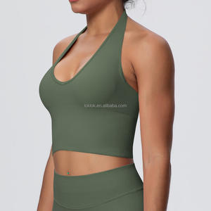 Breathable Lightweight Four-Way Stretch Backless <b>Halter</b> Tank Yoga <b>Bra</b> High Support Seamless Quick Dry Sweat-Wicking Outdoor Gym - Product Image 2