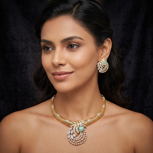 Parure de bijoux de luxe en laiton plaqué rhodium avec CZ et zircon, collier et boucles d'oreilles, pour mariée, mariage et soirée, pour femme - Product Image 1