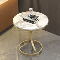Table basse moderne en or de luxe, petite, écologique, durable, base en métal, plateau rond en ardoise, table d'appoint pour canapé, table à thé