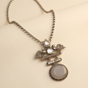 DIVYORO Grey Stone Embellished Peacock Motif Oxydized <b>Necklace</b> Traditional Ethnic <b>Statement</b> Jewelry for Women Designer Bohemian - Product Image 3
