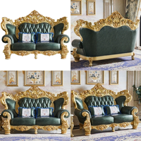 Ensemble de canapés en cuir véritable européen, style américain, en bois massif haut de gamme, pour salon, combinaison 123, luxe sculpté, pour villa