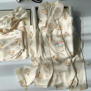 女式丝质长袖上衣和裤子套装，卡通衣领，舒适居家服 - Product Image 4