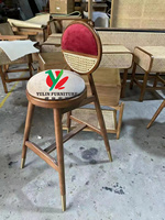 Tabouret de comptoir en rotin et bois pour restaurant et cantine, tabouret de bar en bois