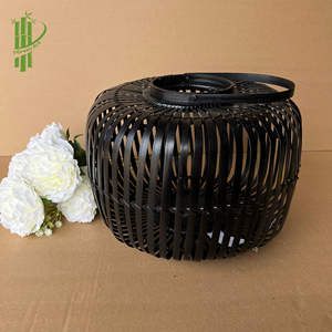 Pantalla de Lámpara de Bambú Tejida Ecológica / Jaula Decorativa de Bambú Negro con Asa, Bajo MOQ, Gran Venta 2026 - Product Image 2