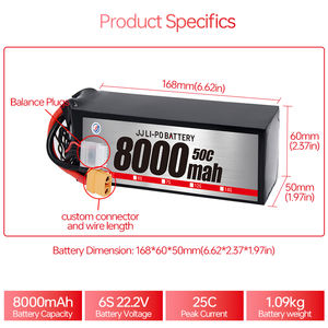 최신 고속 60C 8000mAh 22.2V 6S XT90 플러그 리튬 이온 배터리 팩 FPV 무인 항공기 살포 UAV 경주 용 자동차 보트 비행기 - Product Image 2