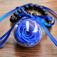 Porte-clés sphère en acrylique Rose Éternelle, fleur préservée unique avec nœud en satin, décoration à suspendre au véhicule, cadeau pour elle, Fête des Mères