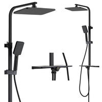 Ensemble de douche mural réglable avec pomme de douche carrée à effet pluie, en acier inoxydable noir mat de qualité supérieure
