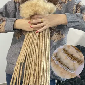 Klip dalam ekstensi rambut pakan gimbal Crochet mengepang rambut manusia keriting Afro dapat pewarna buatan tangan lebar 0.4CM 613 hitam alami