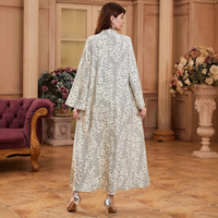 Abaya à col montant imprimé léopard avec broderie de paillettes, Kaftan de Dubaï, Robe longue musulmane