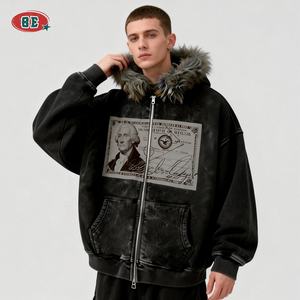 도매 풀오버 빈티지 블랙 페이디드 애시드 워시 커스텀 DTG 후디 에센셜 헤비웨이트 지퍼 퍼 후드 박시 후디 남성용 - Product Image 2