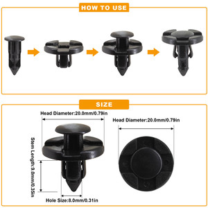 Clips de fixation automatiques, tête de 20mm, tige de 9mm, pour la réparation des panneaux de carrosserie de voiture, ajustement universel - Product Image 1