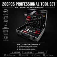 Ensemble de 266 outils en aluminium avec valise à roulettes, essentiels pour la réparation automobile, y compris une scie, emballage en étui rigide