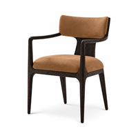 Fauteuil de salle à manger moderne rembourré en tissu beige, structure en bois foncé, style mi-siècle, pour hôtel, restaurant, salle à manger
