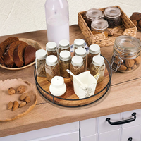 Plateau tournant en bois KZR Lazy Susan, organisateur artistique en bois rond pour table avec barre en acier noir robuste, rotation fluide à 360 degrés