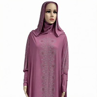 Ensemble Abaya Hijab 2 pièces décontracté pour femmes grandes tailles, robe longue à manches longues, robe kaftan, robe islamique à fleurs perlées pour la prière, tenue quotidienne