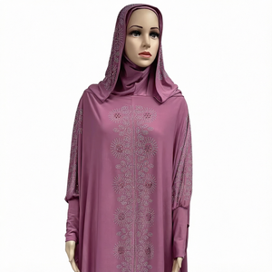 Ensemble Abaya Hijab 2 pièces pour femmes, robe longue à manches longues, robe kaftan, robe islamique à fleurs perlées pour la prière, tenue quotidienne - Product Image 1