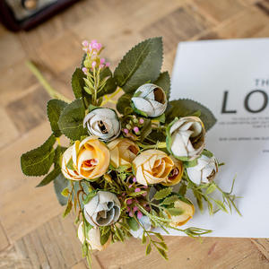 Bouquet de fleurs artificielles mini-roses à 7 branches et 15 têtes, bouquet de roses <span class=keywords><strong>fax</strong></span> pour mariage, décoration de la maison et du bureau - Product Image 4