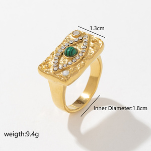 Anillo Turquesa Natural Grande Geométrico Cuadrado de Zirconia Cúbica de Acero Inoxidable de Oro de 18K - Product Image 2