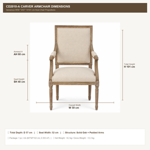 Fauteuil de salle à manger vintage français à dossier carré, en bois de chêne massif patiné, <span class=keywords><strong>chaise</strong></span> de maître de table sculptée avec accoudoirs rembourrés, pour hôtels et restaurants - Product Image 3