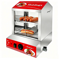 Cuiseur vapeur pour hot-dogs 27L, 2 niveaux, chauffe-pains électrique avec 30 ℃ ~80 ℃   Plaque de séparation pour portes coulissantes en verre trempé, en acier inoxydable