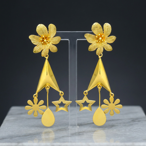Pendientes Colgantes de Latón Chapado en Oro Hechos a Mano con Piedras Preciosas, Estilo Bohemio Étnico para Compromiso - Product Image 3