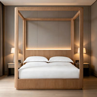 Lit double Queen en chêne de style américain moderne, avec piliers hauts, en bois massif, pour hôtel