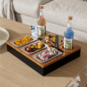 Wooden Snack Box Storage Tray 4 Compartments Multifunction Living Room Desktop Organizer For Snacks Beverages Remote <b>Control</b> - Product Image 2