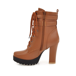 Bottines à talons hauts épais à lacets pour femme, chaussures d'hiver et de printemps, nouvelle mode - Product Image 5